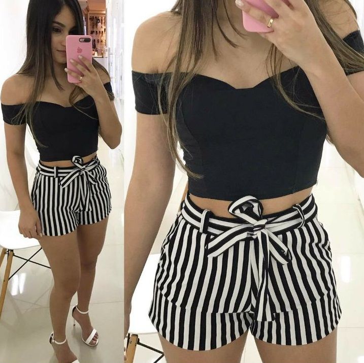 short listrado branco e preto