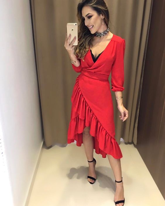 vestido babado transpassado