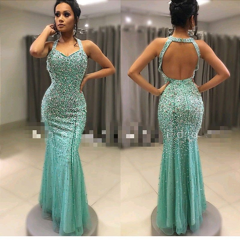 VESTIDO DE FESTA BORDADO SEMI SEREIA VERDE ÁGUA - vendemos varejo e