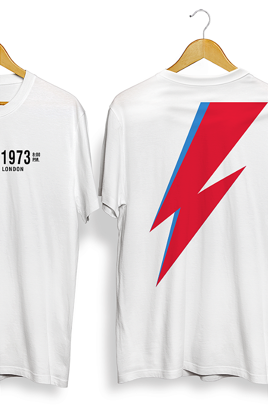 Camiseta unisex branca DAVID BOWIE LONDON FreakCatt Camisetas Moletons Ecobags e Quadros