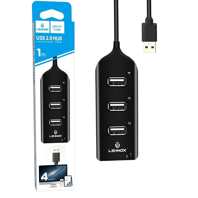 Hub USB 2.0 4 - LEHMOX LEY-11 - Gringolândia