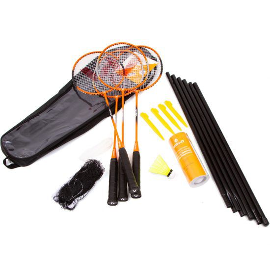 KIT BADMINTON VOLLO RAQUETES PETECAS DE NYLON REDE E SUPORTE