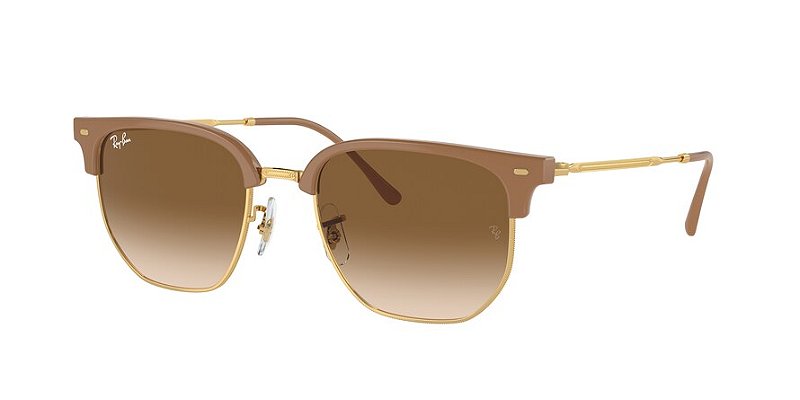 Oculos de Sol Ray-Ban New Clubmaster RB4416-53-672151 Bege sobre Ouro Lente Marrom degradê