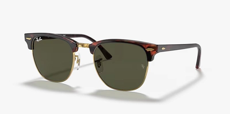Óculos de Sol Ray-Ban Clubmaster RB3016-51-W0366 Tartaruga sobre Ouro Lente Verde G-15