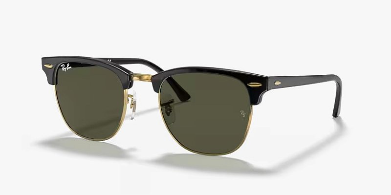 Ray-Ban Clubmaster RB3016-51-W0365 Preto sobre Ouro Lente Verde G-15