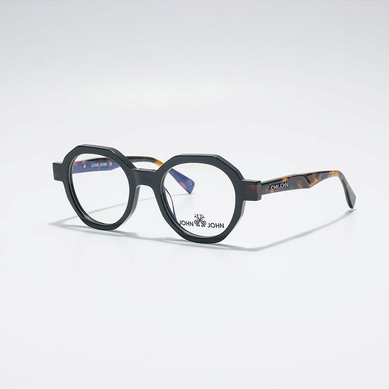 Óculos de Grau John-John JN0032-48-C1 Preto hastes Demi-ambar