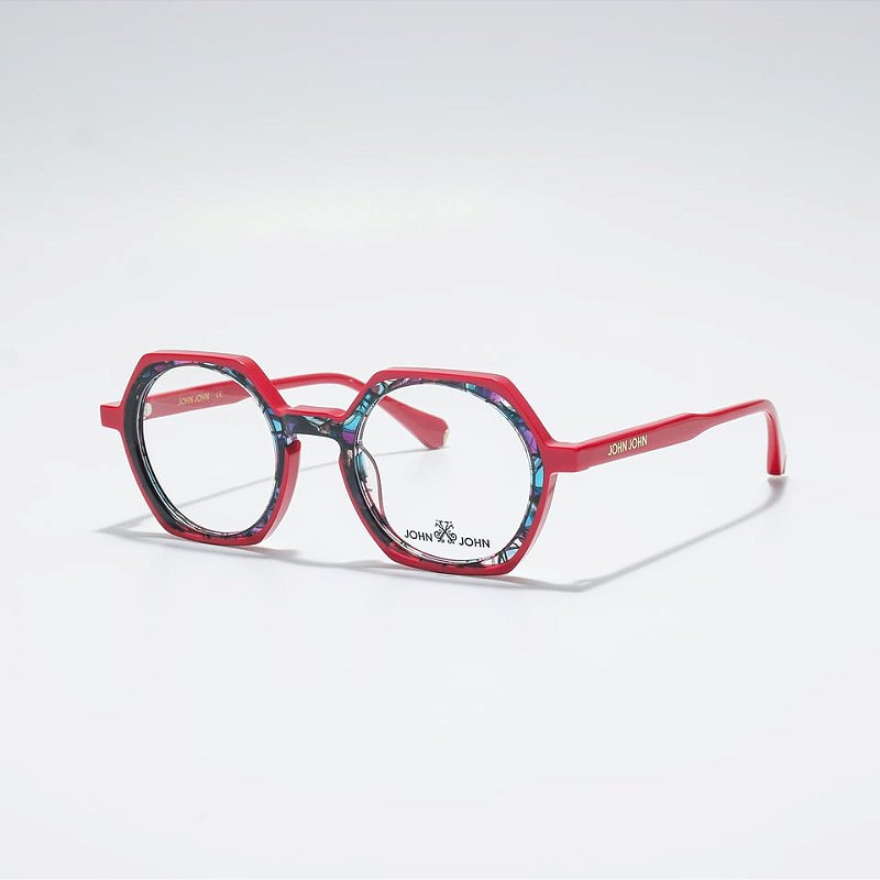 Óculos de Grau John-John JN0049-48-C3 Demi-azul hastes Vermelho