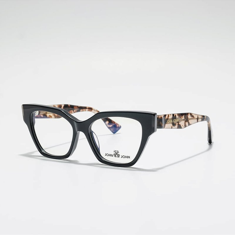 Óculos de Grau John-John JN0010-53-C1 Preto hastes Demi-marrom