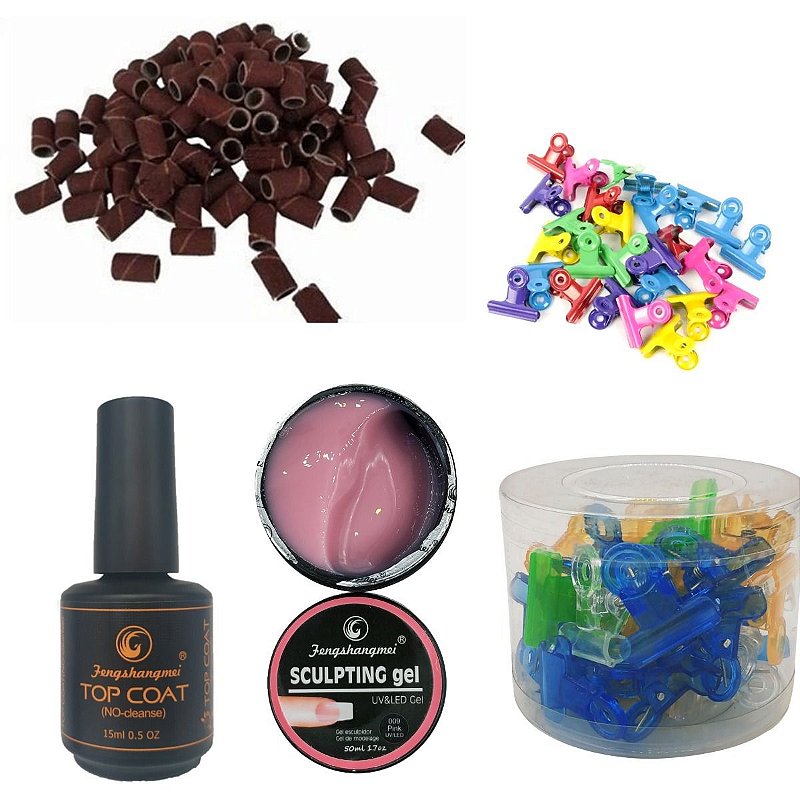 Kit Top Coat Pretinho Presilhas Coloridas Gel Fengshangmei POINT MIX ACESSORIOS