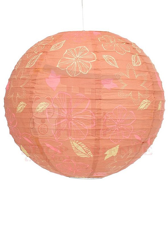 Luminária Japonesa Redonda Rosa Decorada 40 cm