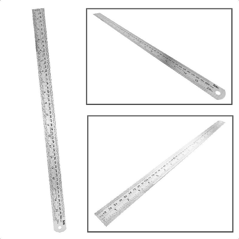 Régua Em Aço Inox Escala Mm e Pols 50cm 20 Pols - Bragante Ferramentas