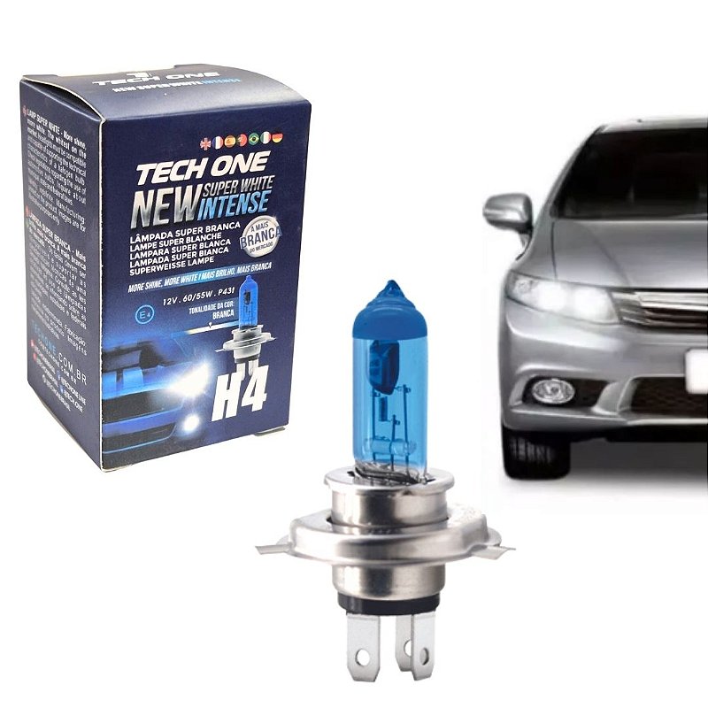 照明① LAMPADA SUPERBRANCA 12V TECHONE CAIXINHA 8500K H4 55W - MFL