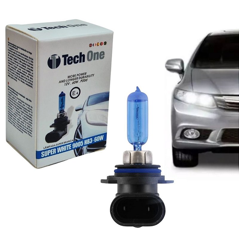 LAMPADA SUPERBRANCA 12V TECHONE CAIXINHA 8500K HB3 9005 60W - MFL