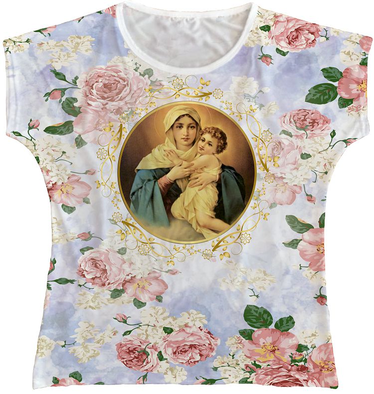 Blusa Feminina bata Mãe Rainha Rainha do Brasil - Rainha do Brasil  Camisetas Religiosas