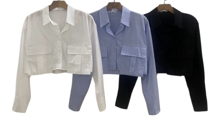 Camisa Bolsos Frontais Viscose