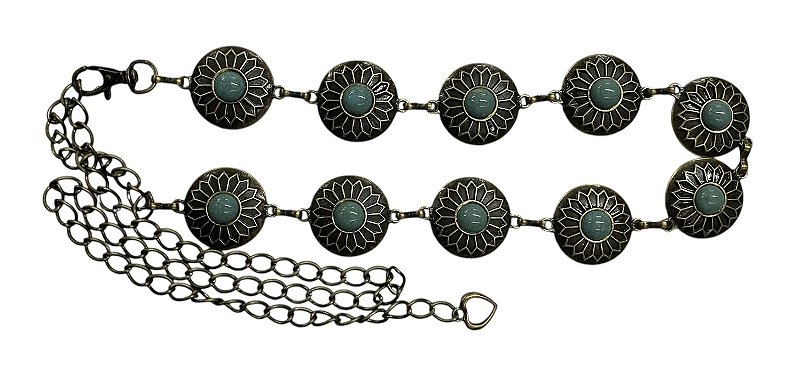 Cinto Medalha Flores Detalhe Azul