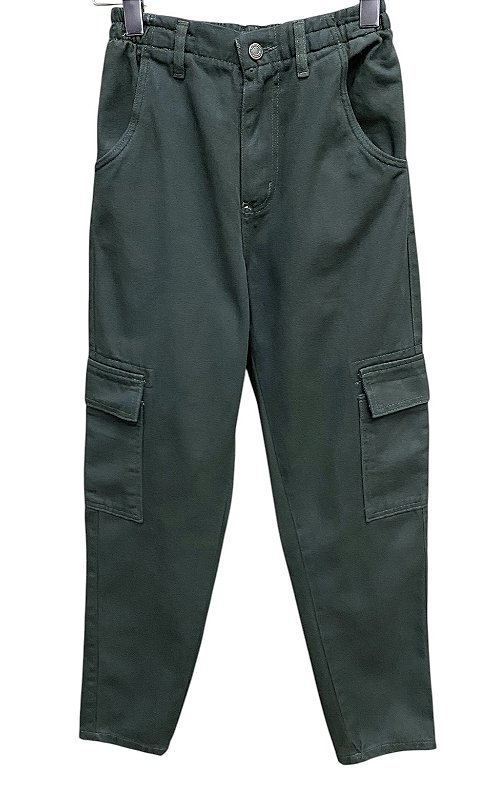 Calça Mom Cintura Alta Sarja