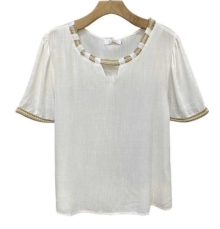 Blusa Manga Curta Bordado Viscolinho