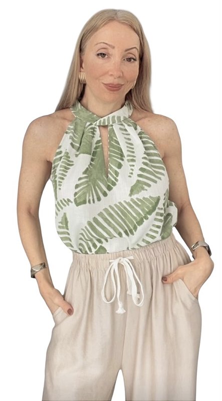 Blusa Regata Pregas Estampado Viscolinho