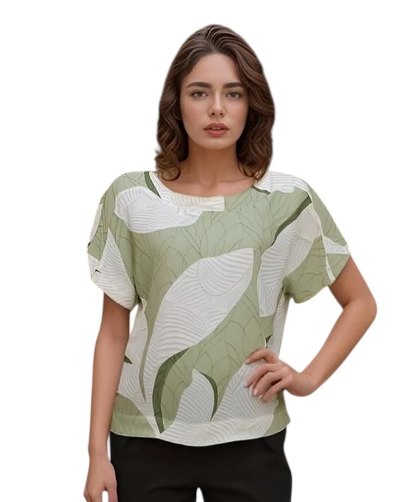 Blusa Manga Curta Estampada Crepe
