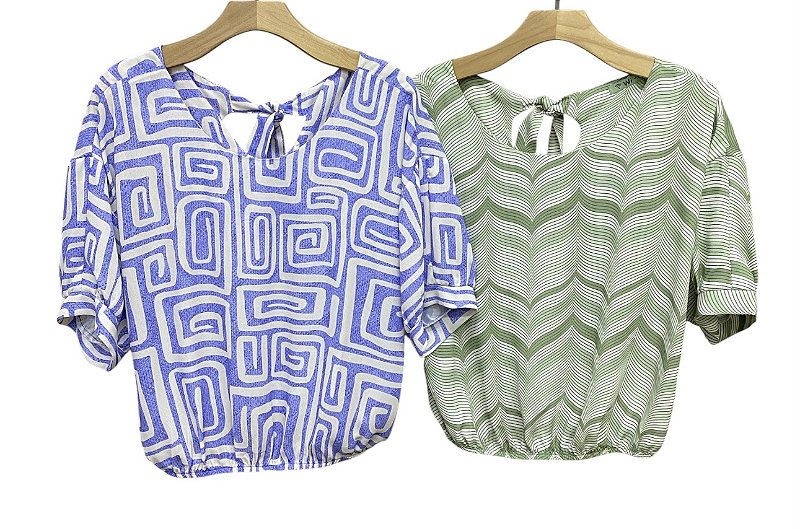 Blusa Manga Curta Estampada Crepe