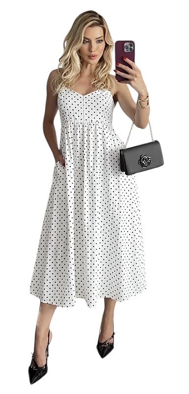 Vestido Alça Poá Viscose