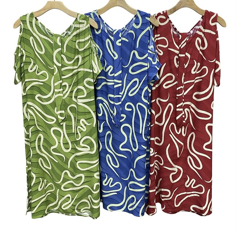 Vestido Manga Curta Estampado Viscose