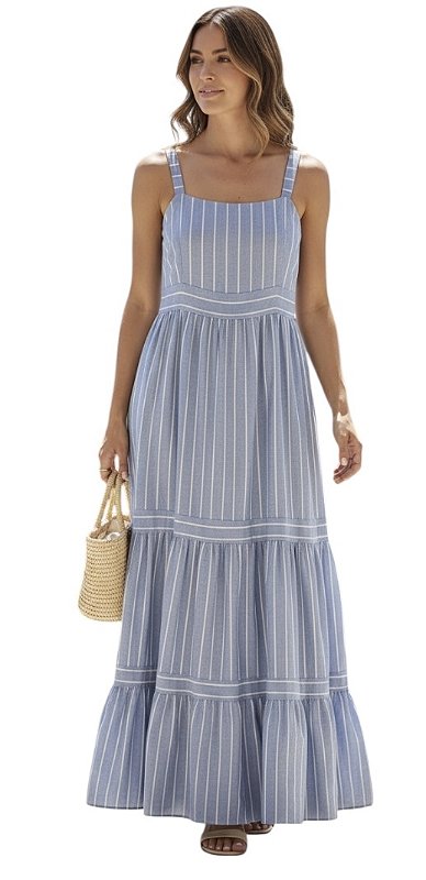 Vestido Alça Listras Viscolinho