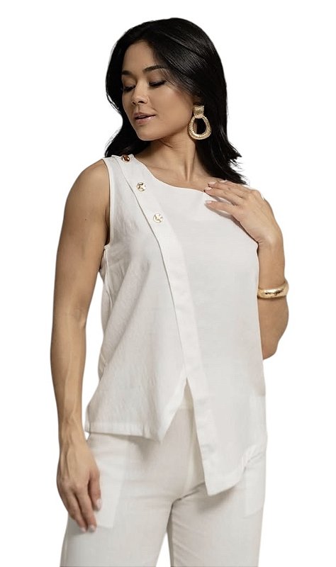 Blusa Regata Botões Viscolinho