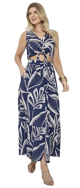 Vestido Estampado Detalhe Frontal Viscose