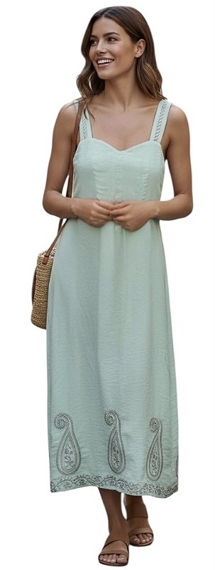 Vestido Alça Bordado Viscose