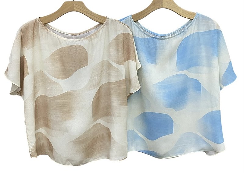 Blusa Manga Curta Estampada Crepe