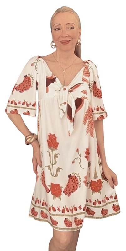 Vestido Manga Curta Estampado Viscose