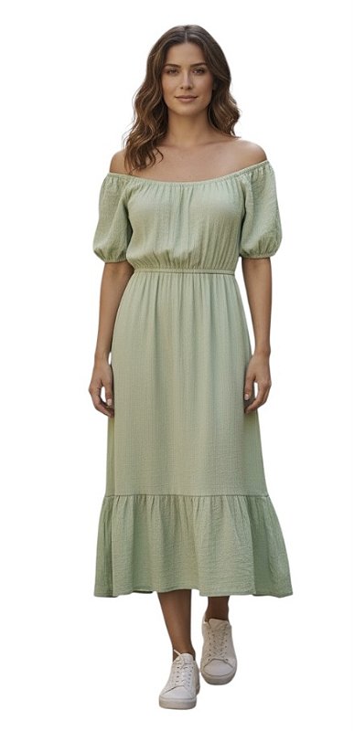 Vestido Ombro a Ombro Viscose