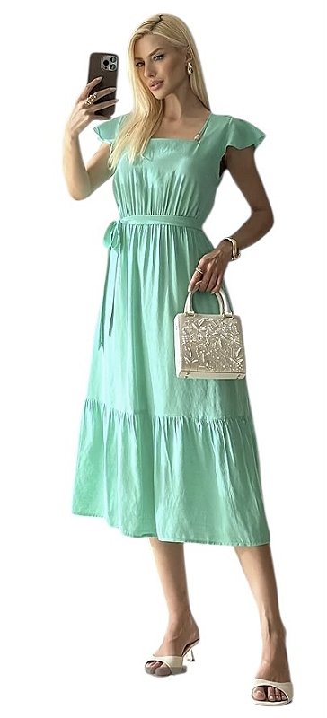 Vestido Midi Cinto Viscose