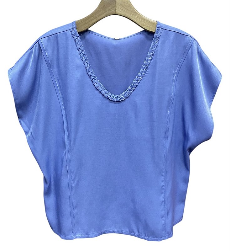 Blusa Manga Curta Trança Colo Crepe