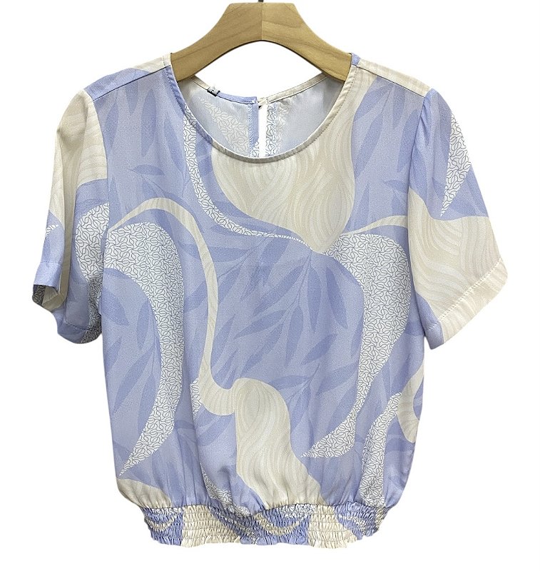 Blusa Manga Curta Elástico Cintura Crepe