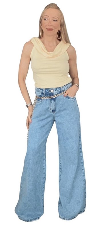 Calça Wide Leg Cintura Alta Jeans