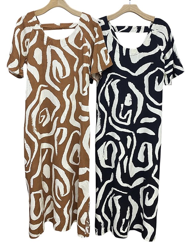 Vestido Manga Curta Estampa Viscose