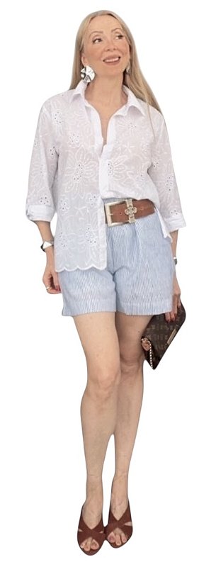 Shorts Listrado Elástico Cintura Viscolinho