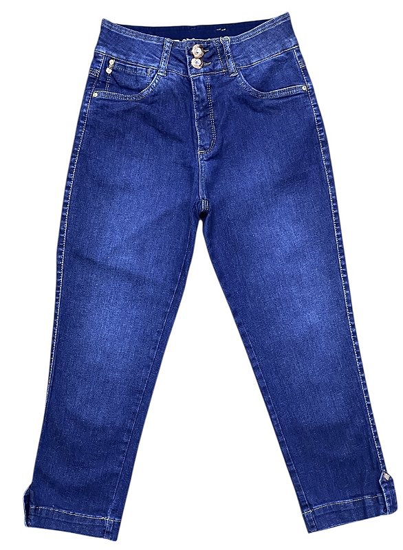 Calça Capri Cintura Alta Jeans