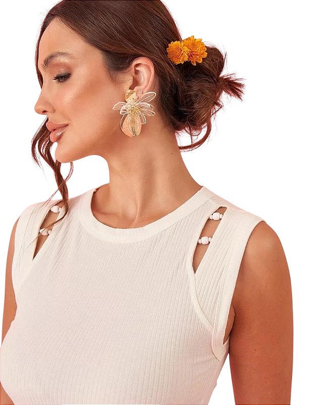 Blusa Regata Detalhe Frontal Malha Rib