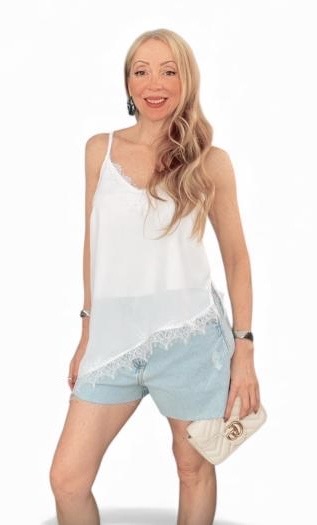 Blusa Alça Assimétrica Renda Crepe