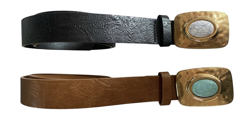 Cinto Couro Eco Fivela Dourada