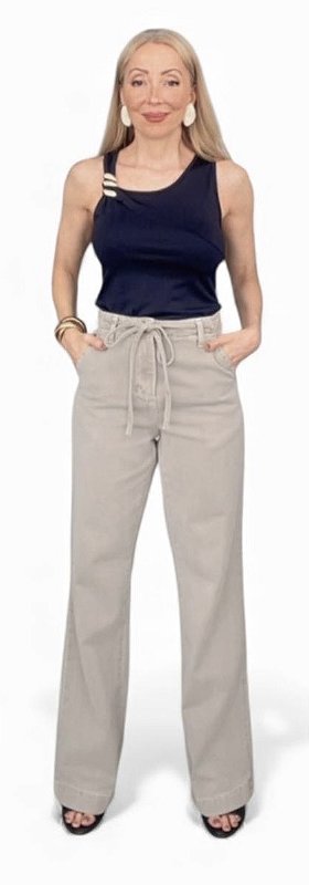 Calça Wide Leg Cintura Alta Sarja