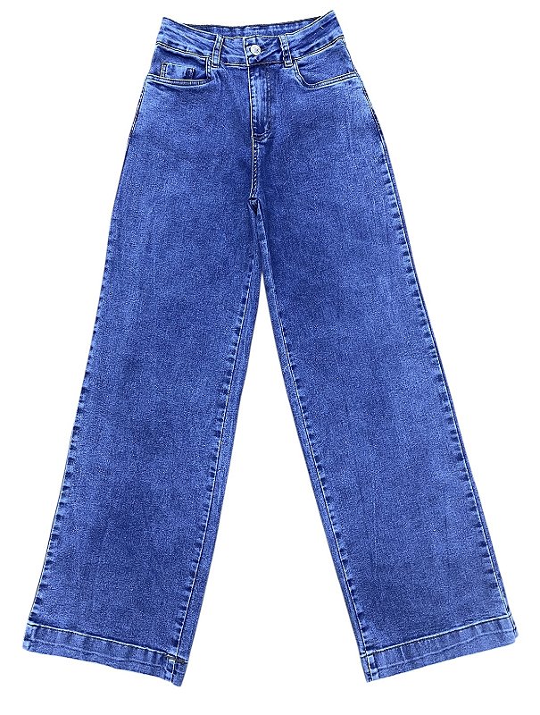 Calça Wide Leg Cintura Alta Jeans