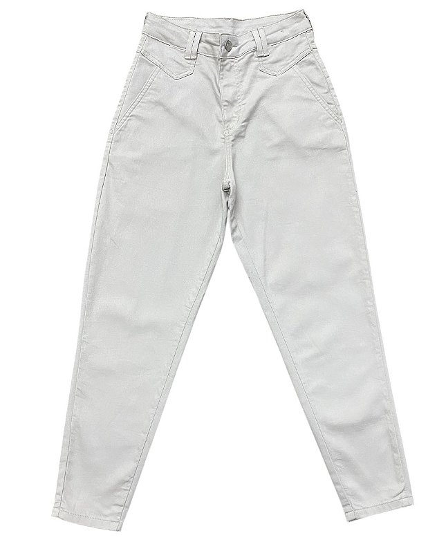 Calça Mom Cintura Alta Sarja