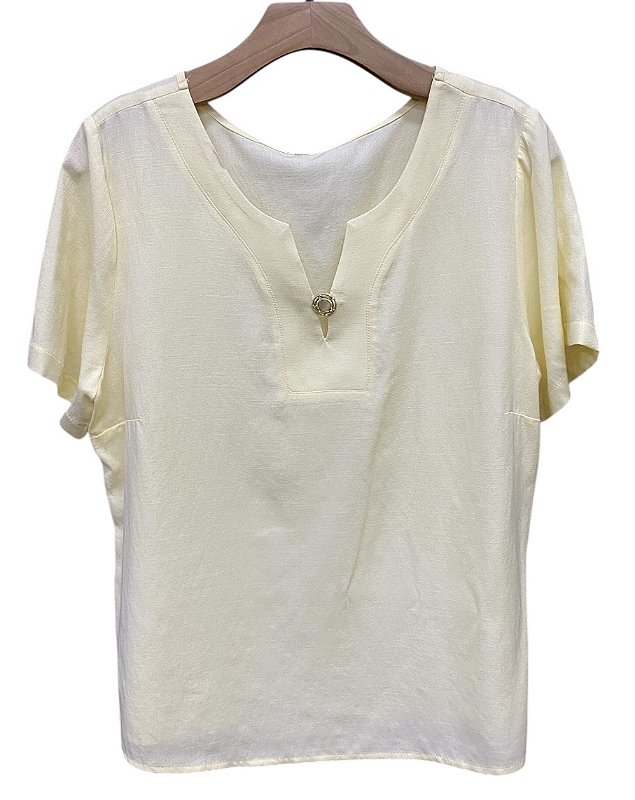 Blusa Manga Curta Botão Colo Viscolinho