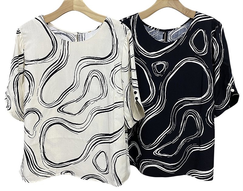 Blusa Estampada Botões Manga Viscose