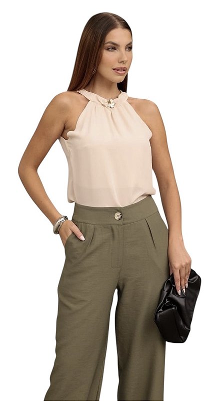 Blusa Regata Fivela Gola Crepe